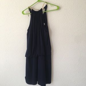 Navy mini dress with gold embellishments!